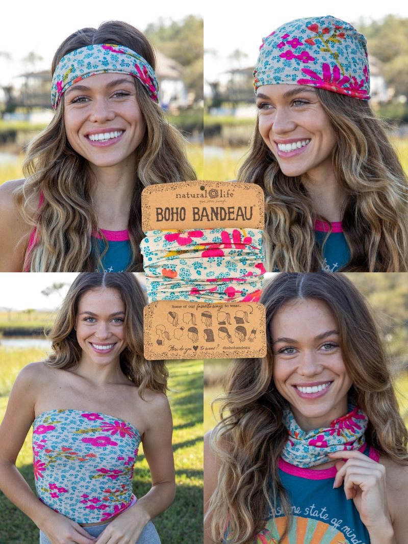 Boho Bandeau - Blue/Pink Daisies