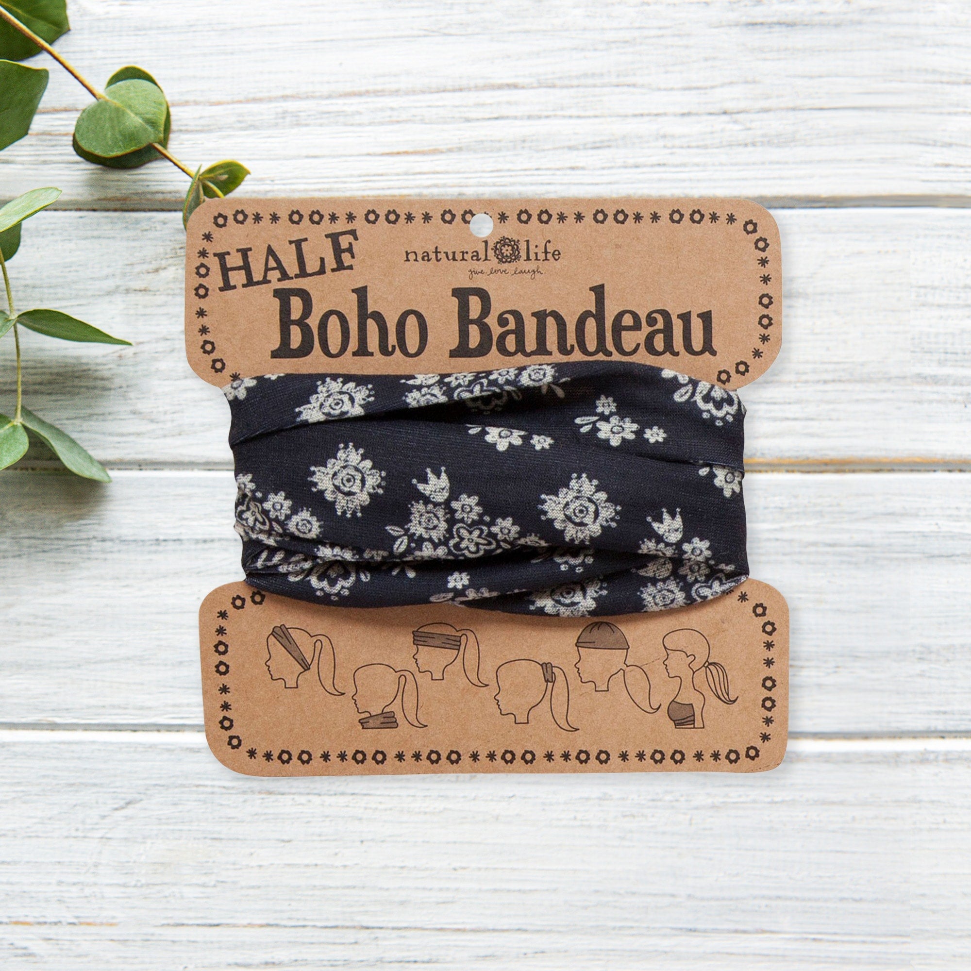 Half Boho Bandeau Colour: Black With Cream Floral