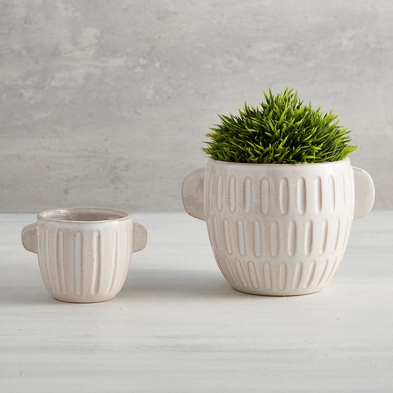 Embossed Stoneware Planter - Size: Small